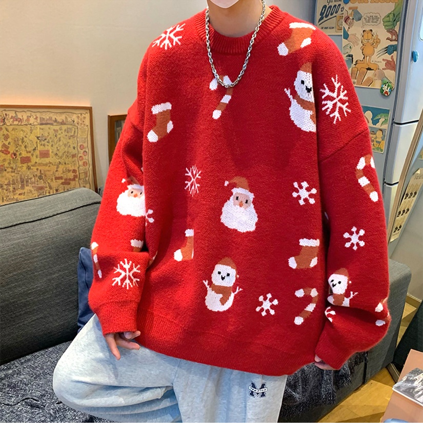 Christmas Sweater Pullover For Men Harajuku Round Neck Casual Loose Long-sleeved Sweater