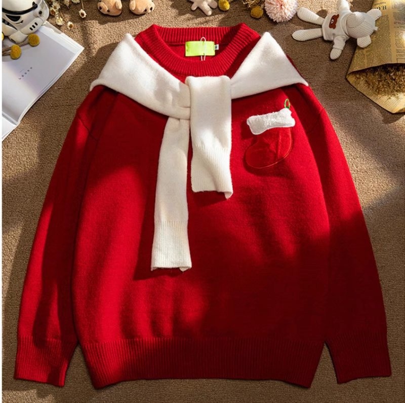 Loose Couple Christmas Sweater Round Neck Knitted Sweater