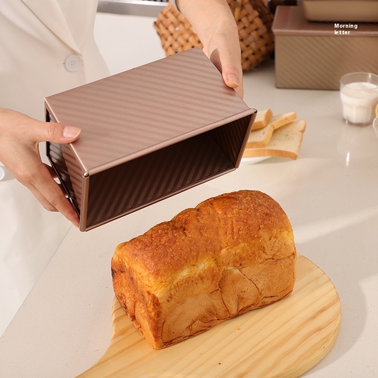 SRectangular Golden Corrugated Toast Box With Lid450g Bread Toast Mold Non-stick Baking Cake Mold