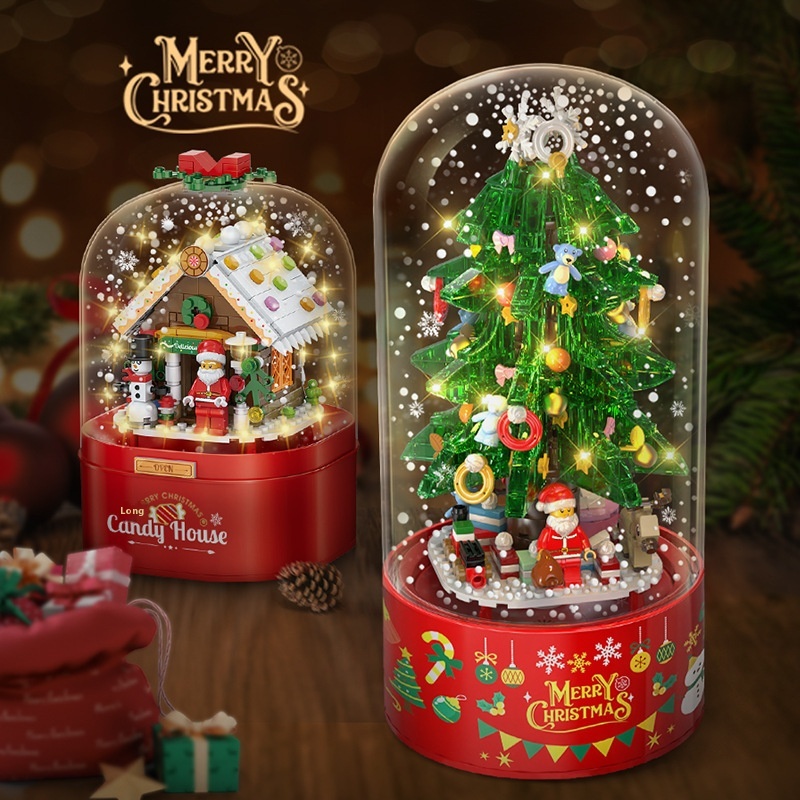 Diamond Brand Christmas Blocks Candy House Santa Claus Snow Swivel Music Box Compatible Lego Christmas Gift Z003