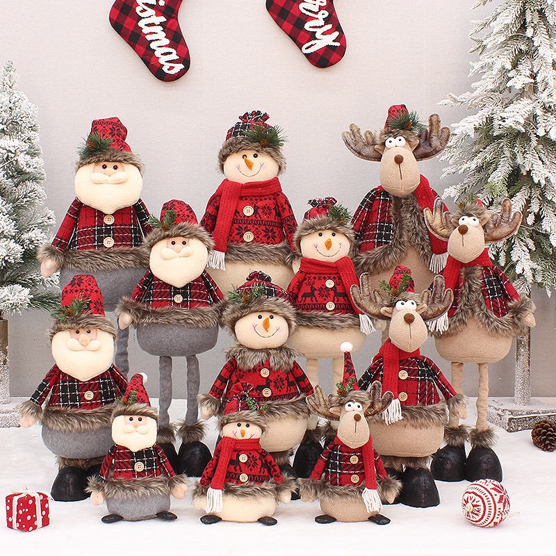Christmas Telescopic Doll Red Plaid Cloth Doll Gift Old Man Snowman Shopping Mall Decoration Decoration Supplies