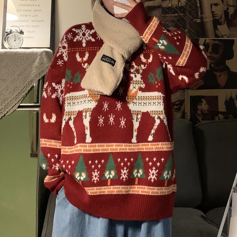 Christmas Knit Sweater:Loose-Fit Pullover In Hong Kong Style