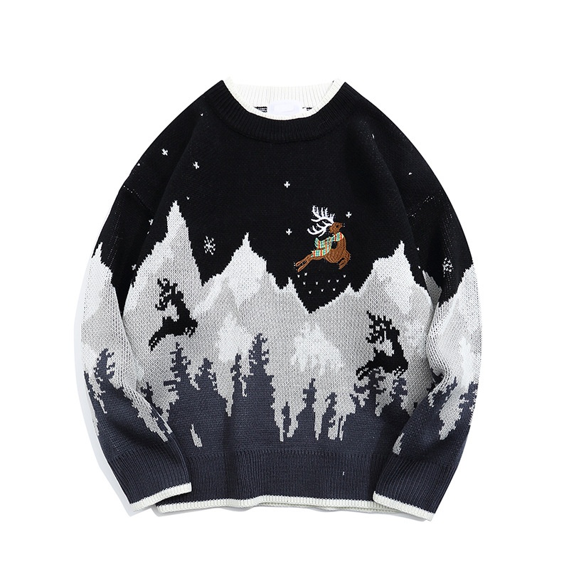 Christmas Sweater:Red Reindeer Knitwear,Crewneck Winter Base Layer