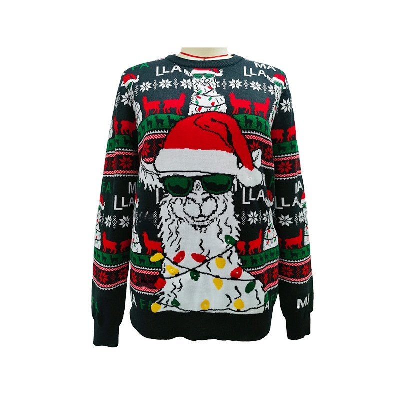 Christmas Sweater:Pullover Round Neck Loose-Fit Knitwear With Santa Claus Jacquard Pattern