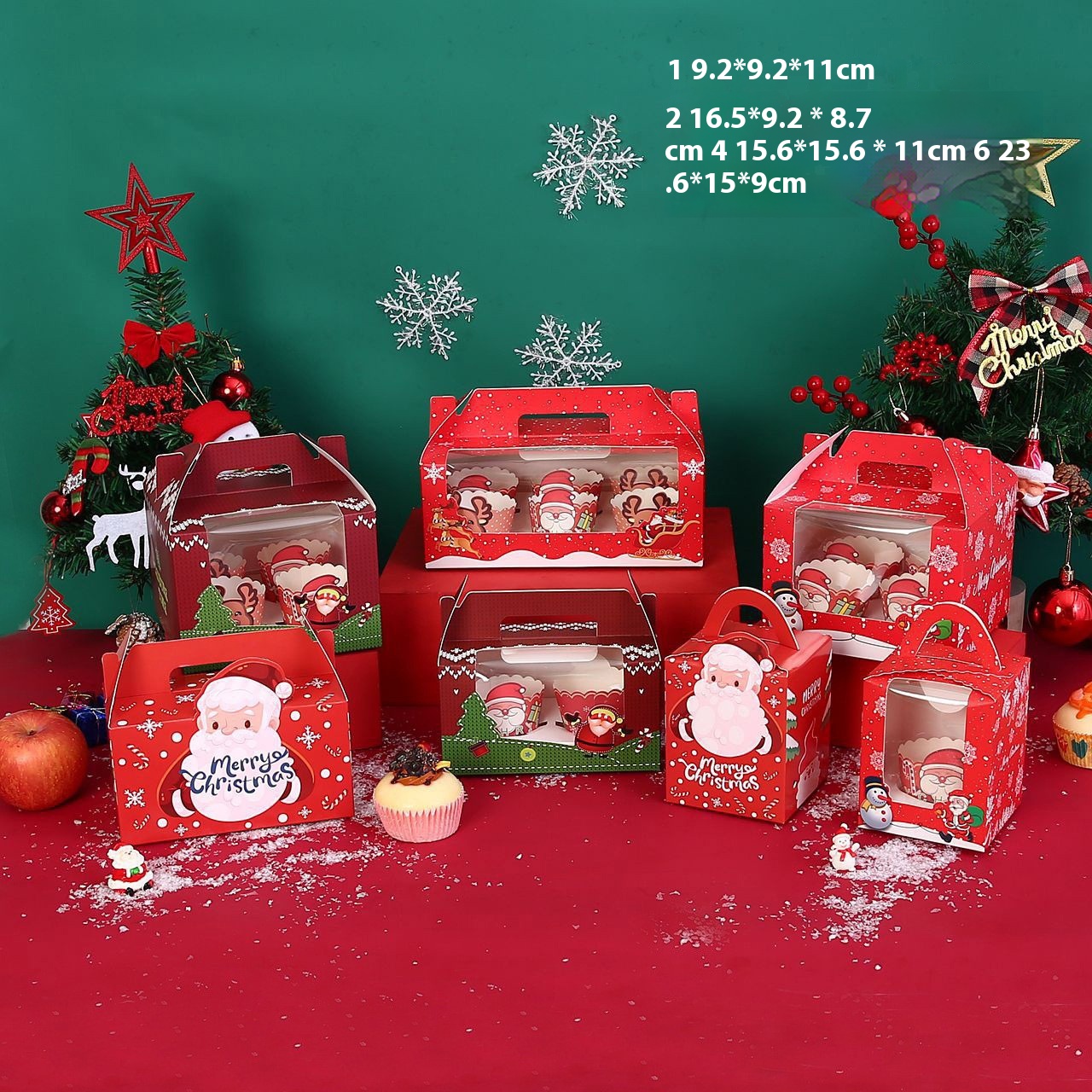 Christmas Cupcake Box1/2/4/6 Pieces Portable Muffin Cup Packaging Box Christmas Eve Apple Gift Box