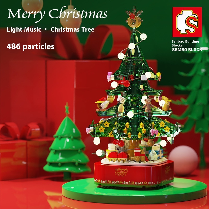 Senbao601097 Christmas Tree605024 Crystal Christmas601150 Cherry Blossom Hot Air Balloon Rotating Music Box Assembled