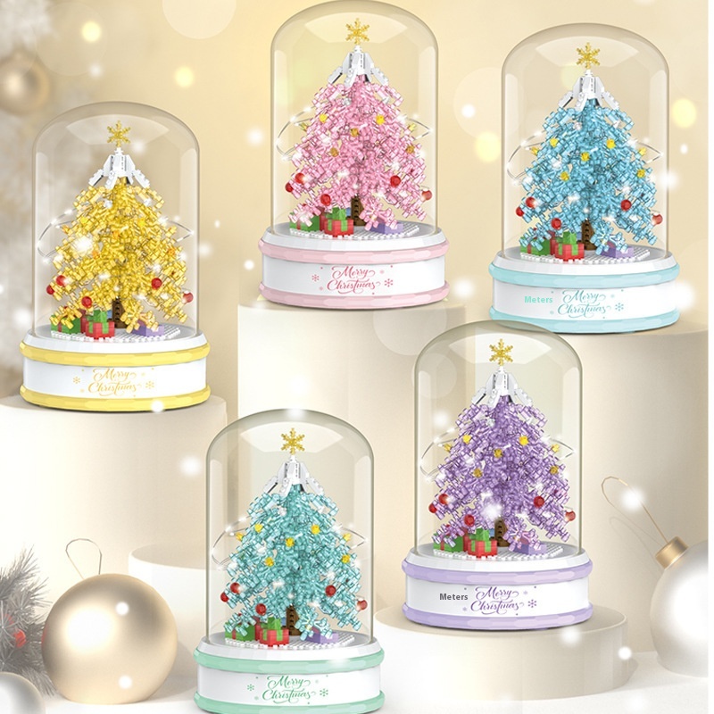 Christmas Building Blocks Crystal Lamp–Rotating Christmas Tree Music Box With Micro Brick Toy