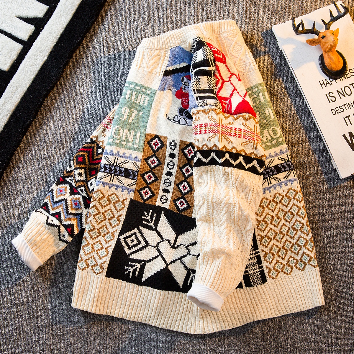 Fleece-Lined Thickened Sweater:Loose-Fit Relaxed Christmas Knitwear