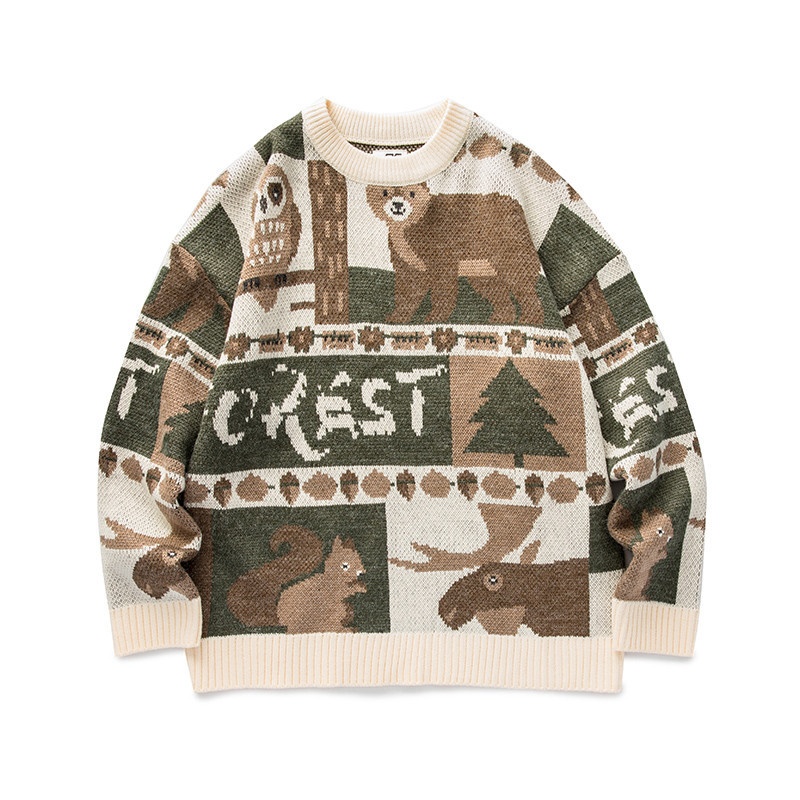 Crewneck Pullover Sweater:Japanese Artistic Style,Unisex Knitwear For Youth