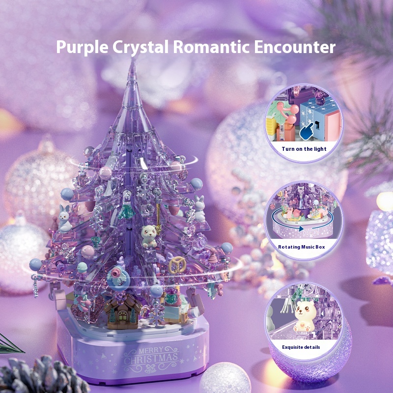 Christmas Tree Music Rotating Light Ornaments Assembled Building Blocks Toy