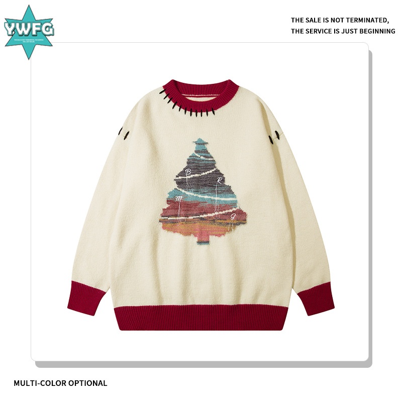 Christmas Tree Sweater:Loose-Fit Crewneck Knitwear With Long Sleeves,Perfect For Couples