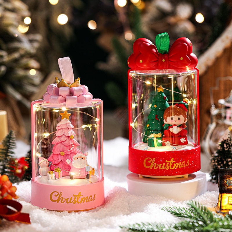 Christmas Santa Claus Small Oil Lamp Desktop Luminous Ornaments Decoration Christmas Gift Wind Lamp Bow Night Light