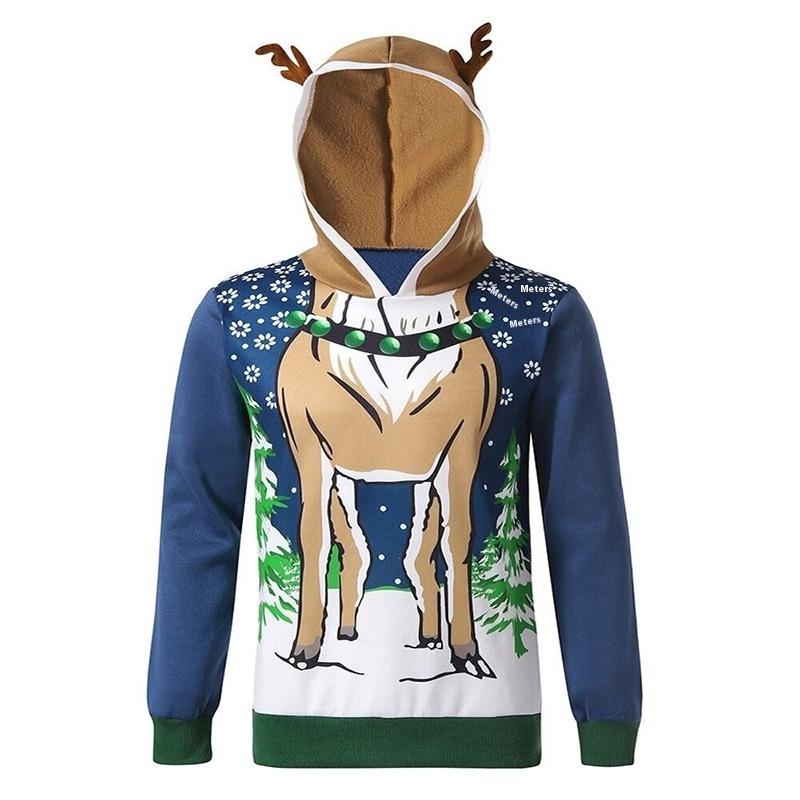 Christmas Reindeer Sweater Adorable Hooded Knitwear