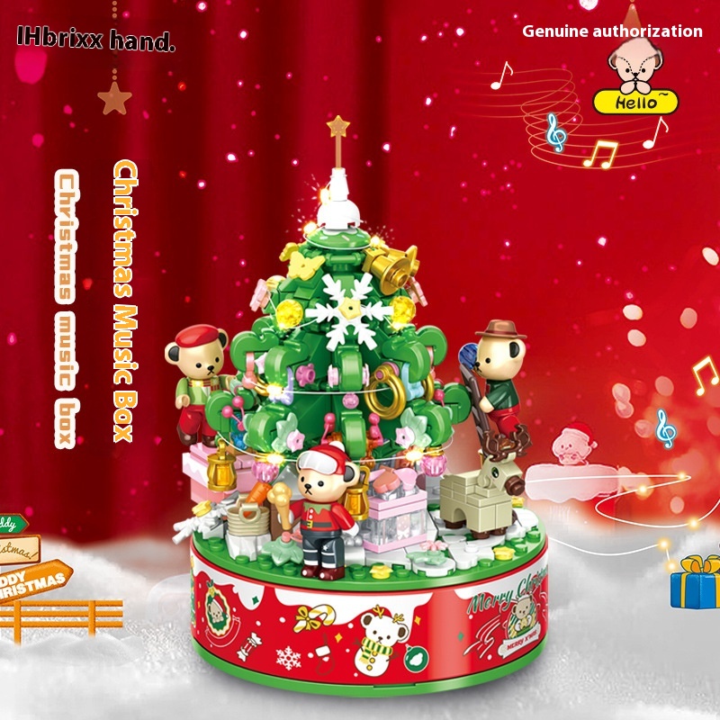 Penlos Product881305 Teddy Bear Christmas Music Box Small Particle Assembled Building Blocks Toy Music Box