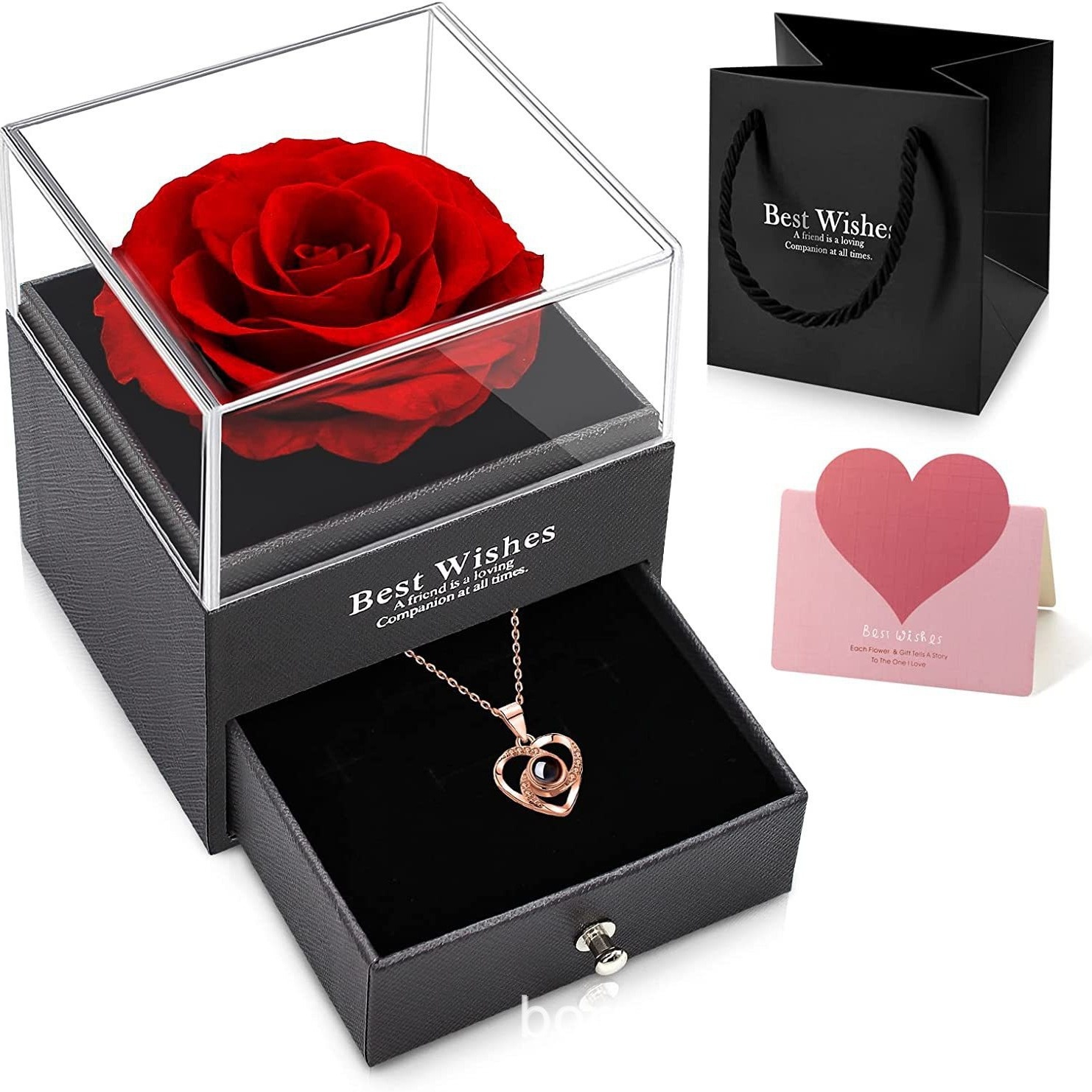 Eternal Flower Jewelry Box True Rose Drawer Gift Box Necklace Ring Gift Box Christmas Gift