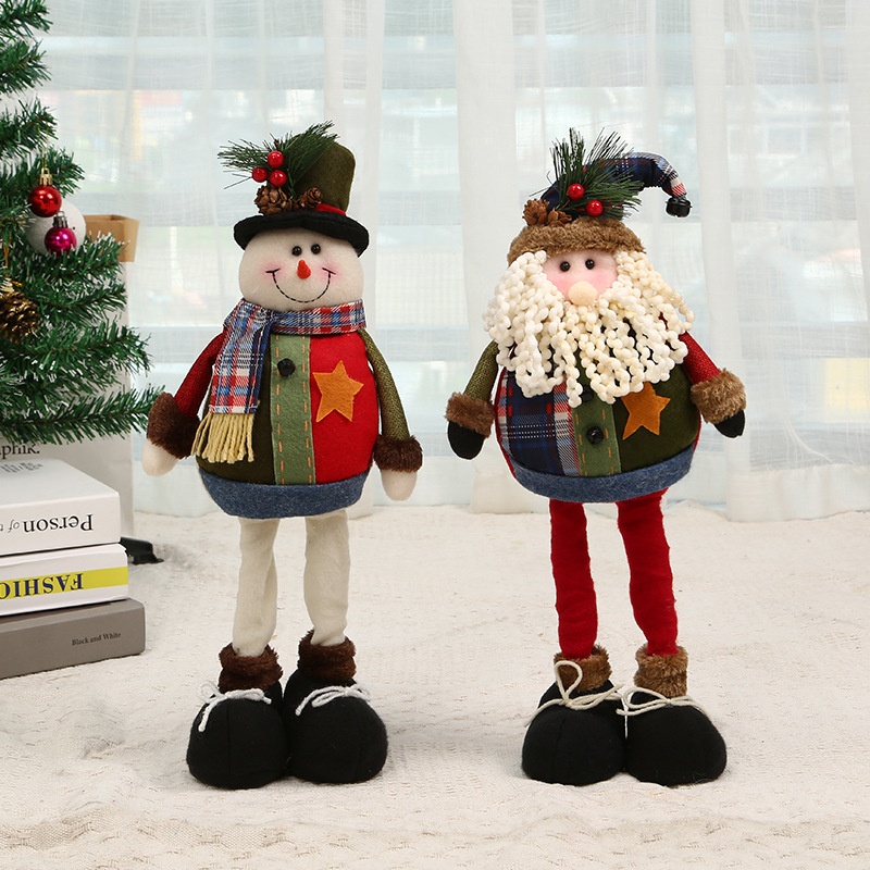 Telescopic Leg Doll,Five-star Snowman Old Man Doll,Shopping Mall Bar Holiday Decoration Christmas Gift