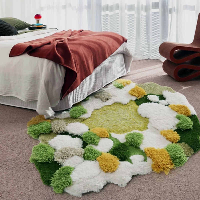 Three-layer Structure Acrylic Moss Carpet Special-shaped Art Bedroom Carpet High-end Light Luxury Bedside Blanket Small Floor Mat