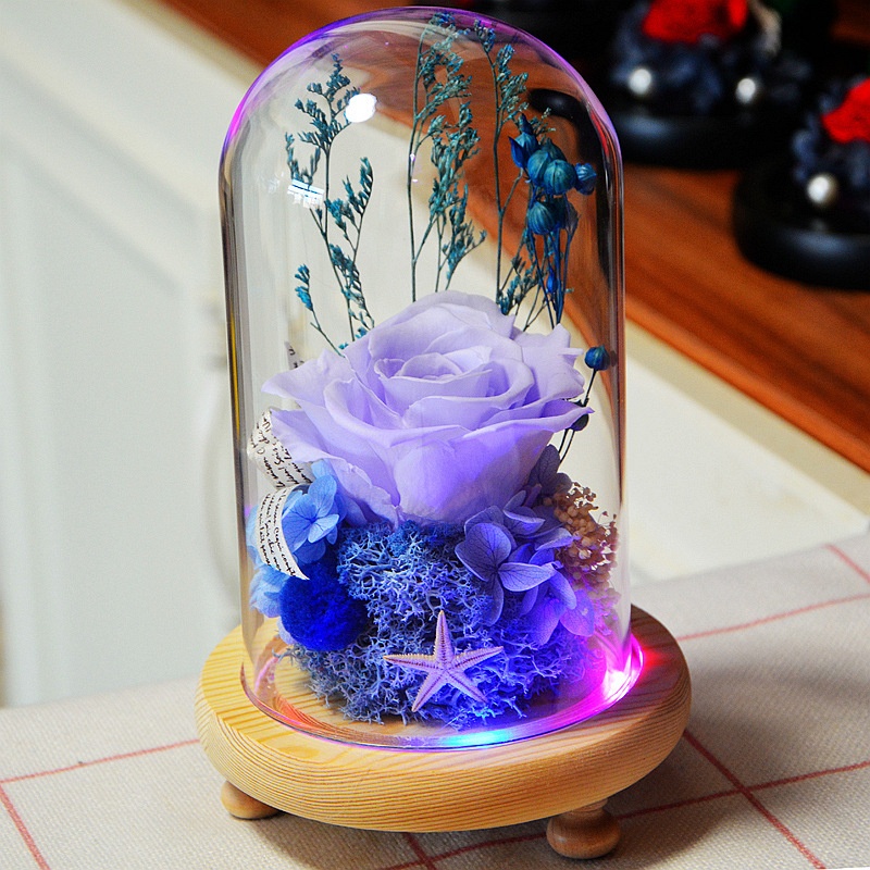 Glass Cover Immortal Flower Finished Gift Box Valentine's Day Rose Fresh Flower Dried Flower Ornaments Christmas Creative Gift