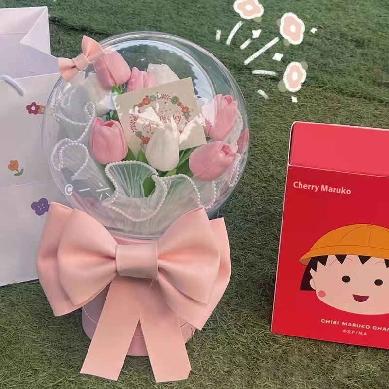 Christmas Bouquet Gift Tulip Hug Bucket Bobo Ball Diy Handmade Simulation Flower Material Package For Girlfriend