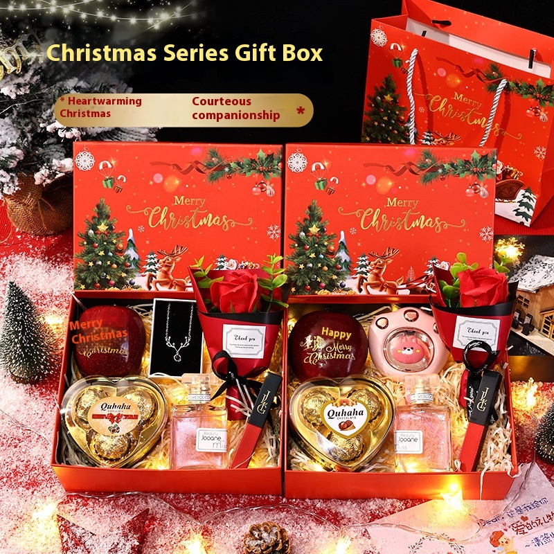 Christmas Gift For Girlfriend Wife Lover Creative Gift Box Lipstick Necklace Apple Rose Combination Suit Gift