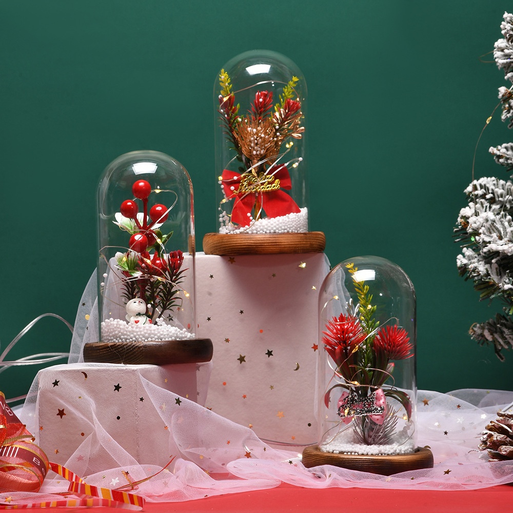 Christmas Gift Glass Cover Desktop Creative Small Ornaments Luminous Mini Christmas Tree Christmas Decorations
