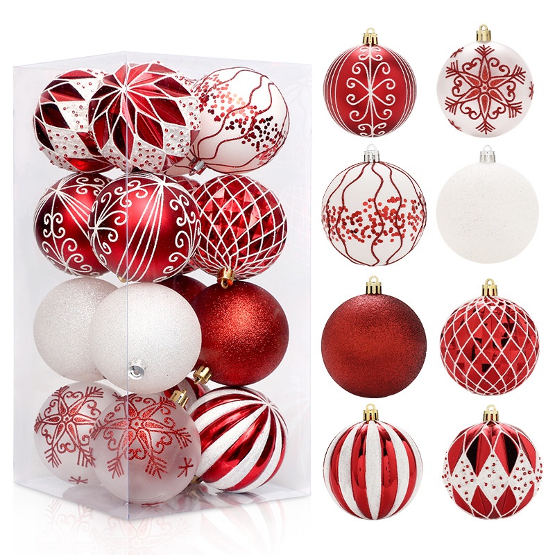 Christmas Decorations16/set Red And White Special-shaped Painted Christmas Ball Ornaments Set Christmas Tree Pendant Accessories
