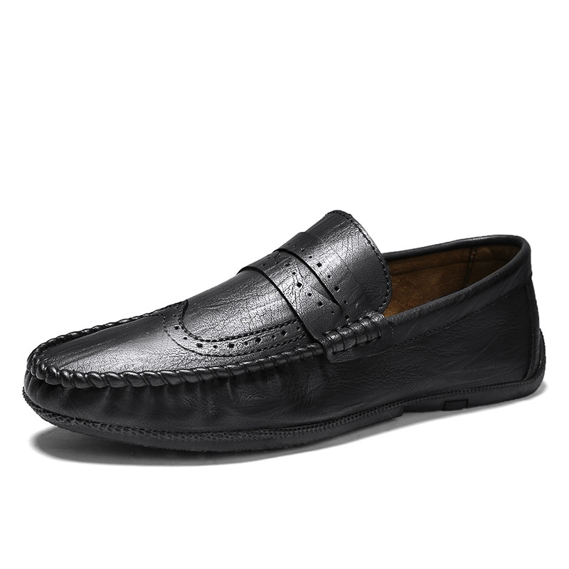 Men's British Fashion Brogue Retro Casual Moccas Breathable Soft Bottom Non-slip Slip-on Leather Shoes