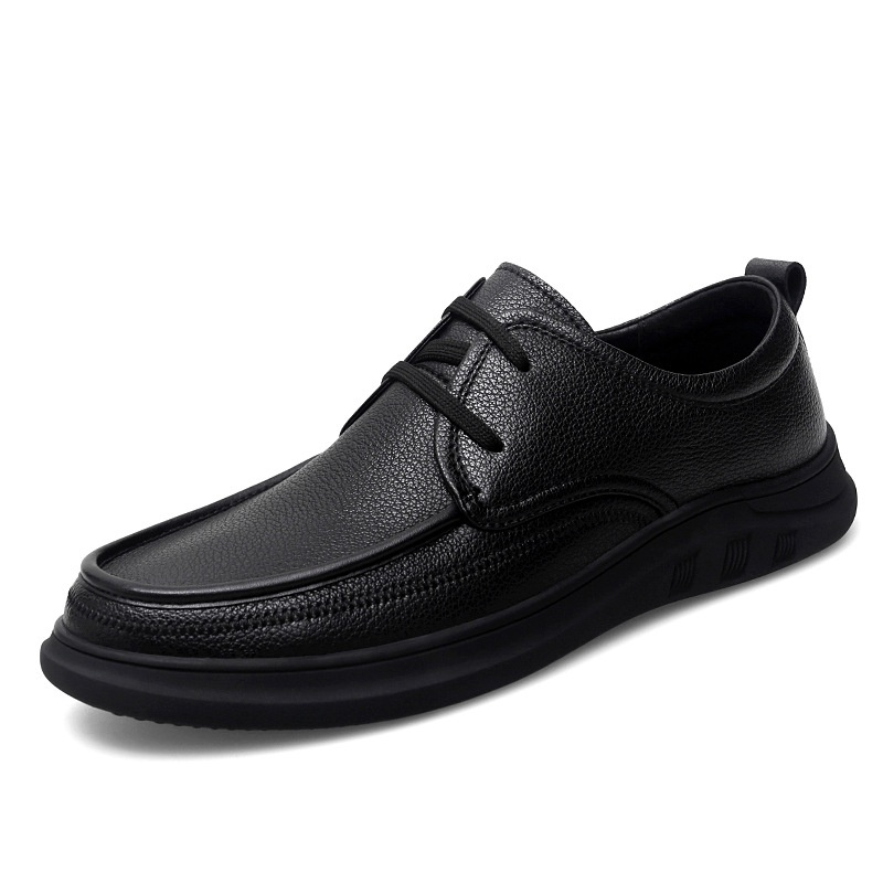 Men's Fashion Genuine Leather Lace-up Soft Sole Soft Surface Business Casual Leather Shoes Versatile Black Leather Shoes