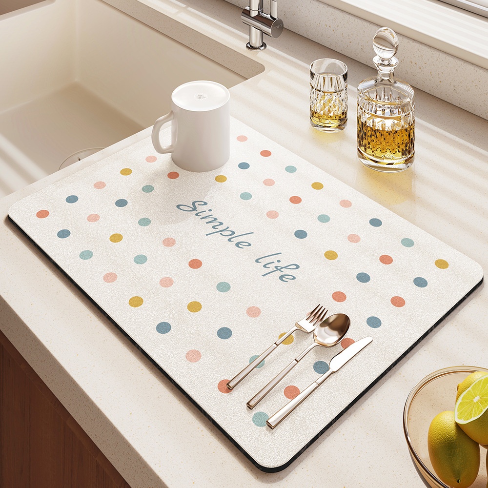 Simple Colorful Polka Dot Kitchen Countertop Drain Pad Absorbent Bar Counter Bowl Drying Pad Homeulation Pad Coaster