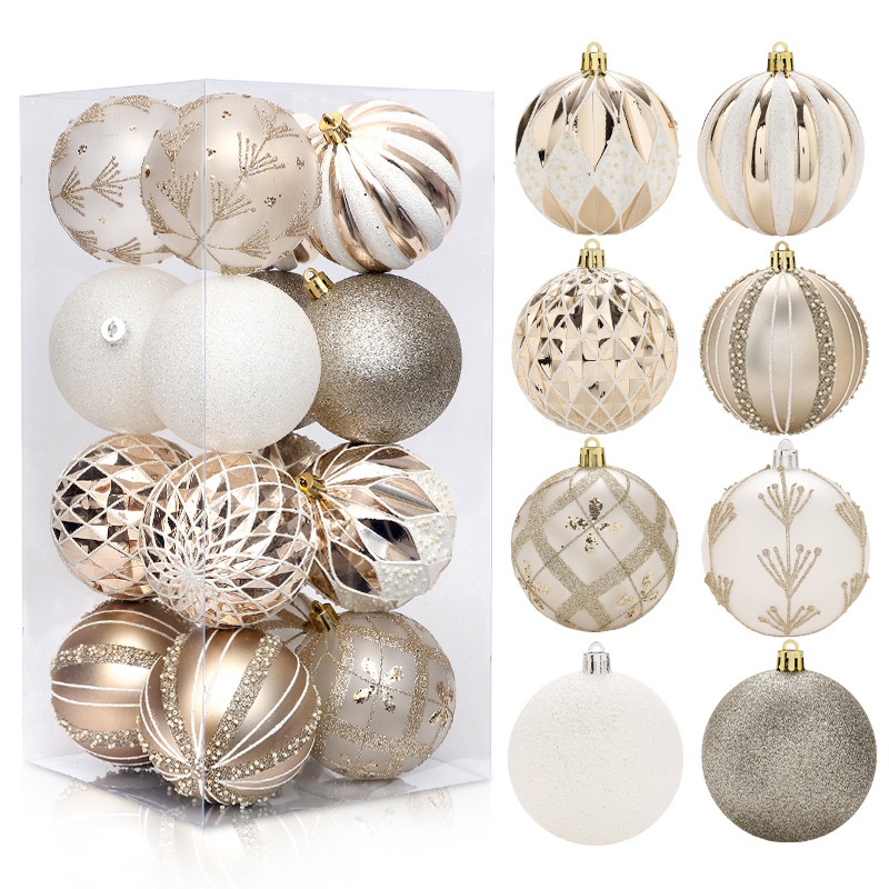 Christmas Decorations Light Champagne White Special-shaped Painted Christmas Ball Ornaments Set Christmas Tree Pendant Accessories