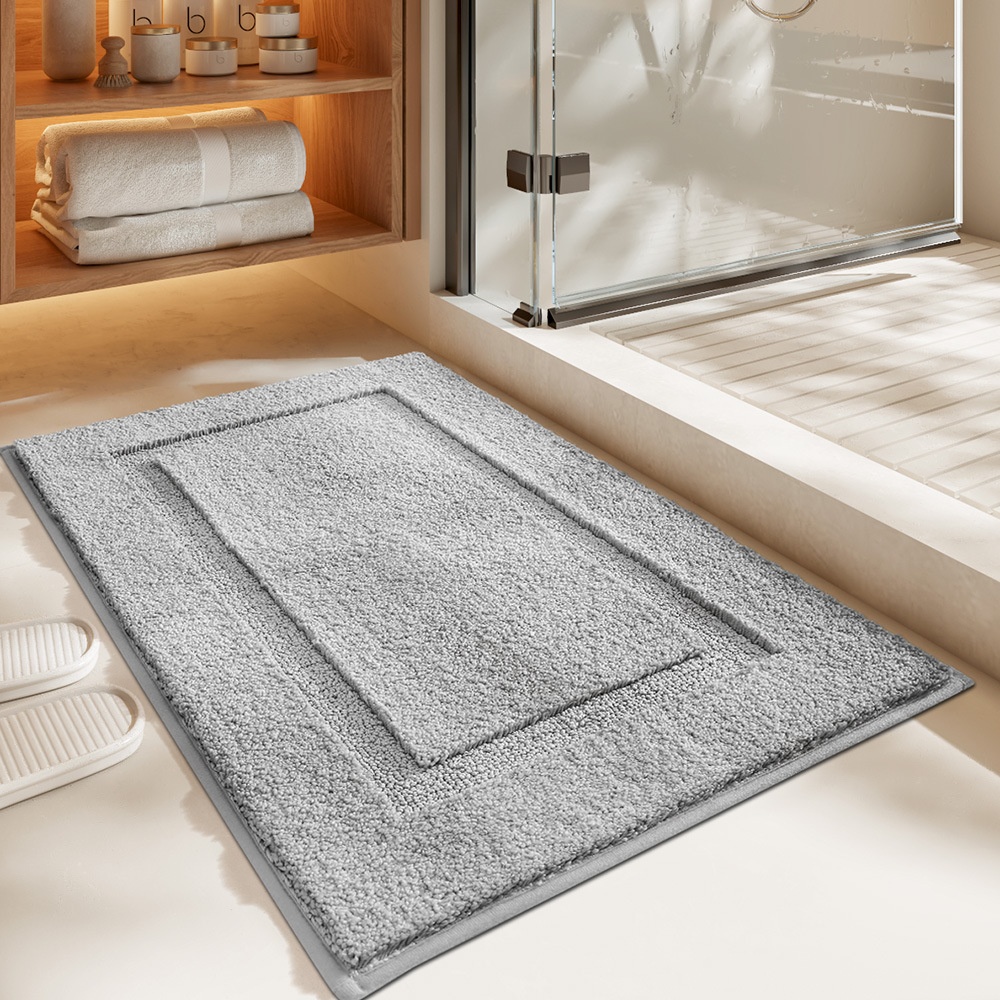 Light Luxury Simple Bathroom Absorbent Mat Bathroom Carpet High-grade Solid Color Thick Flocking Anti-slip Mat Door Mat