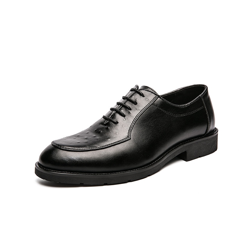 Large Size Men's Gentleman Leather Shoes Fashionable British Retro Casual Lace-up Leather Shoes Simple All-match Leather Shoes