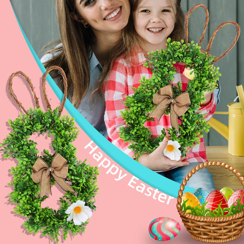 Easter Dead Branch Wreath Outdoor Courtyard Simulation Flower Door Hanging Creative Rabbit White Flower Wreath
