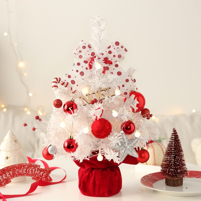Christmas Decorations Red And White Rotating Music Box Desktop Mini Christmas Tree Set Ornaments