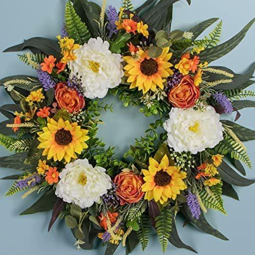 Summer Door Wreath Eucalyptus Colorful Wreath Sunflower Rose Door Hanging Independent Station Product