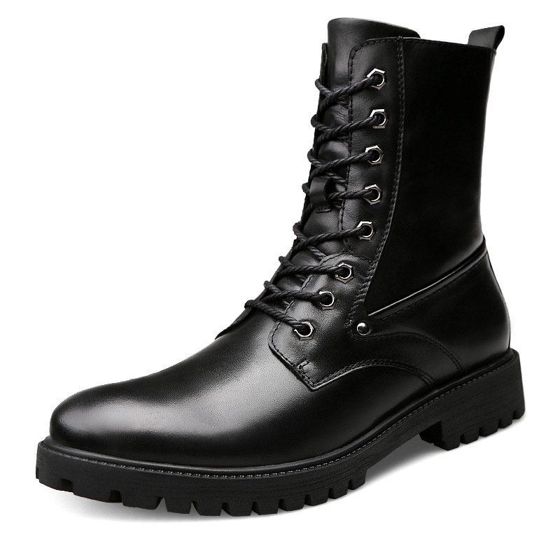 Autumn And Winter Genuine Leather Martin Boots For Men Wear-resistant High-top Military Boots Large Size Plus Velvet Boots