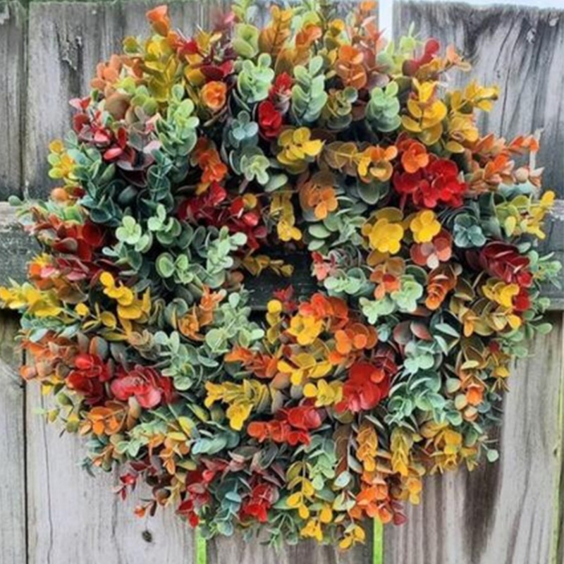 Hong Kong Love Simulation Plant Ornaments Home Decoration Fake Flower Door Hanging Photography Props Colored Eucalyptus Wreath
