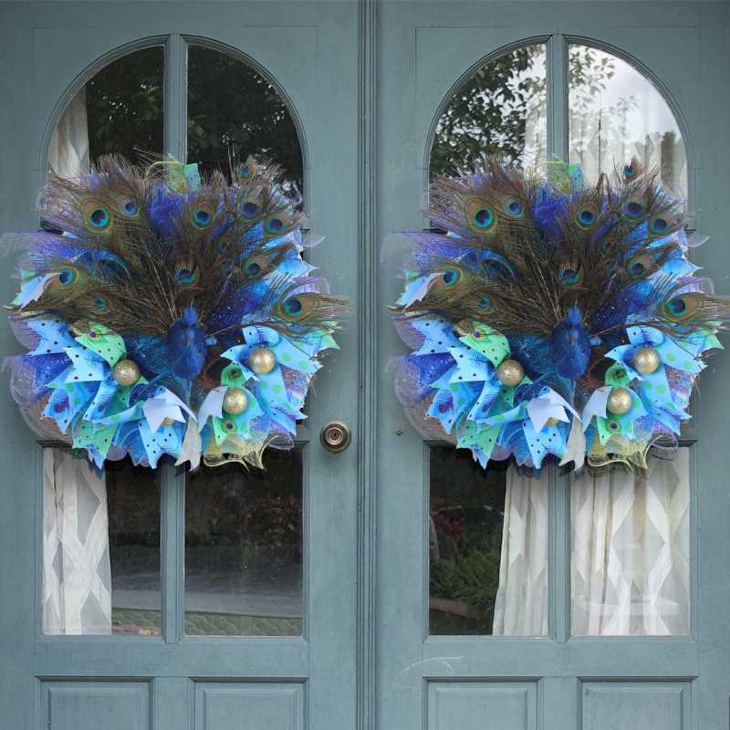 Peacock Wreath Blue Rattan Ring Door Hanging Wedding Decorations Outdoor Scene Layout