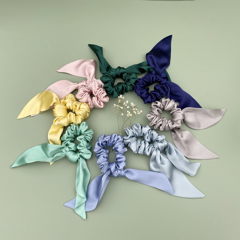 19 Momme Silk Plain Crepe Satin Bow Hair Ring Mulberry Silk Hair Rope Hair Accessories