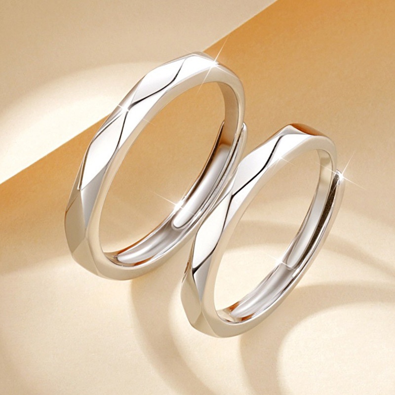 S925 Sterling Silver Love Couple Ring,APair Of Men And Women,Simple Face-cut Ring