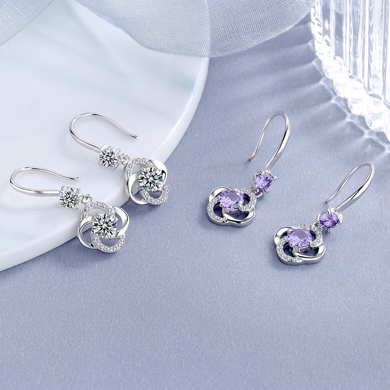 S925 Sterling Silver Earrings Korean Temperament Long Earrings Four-leaf Personality Grassy Super Fairy Earrings Female Ear Hook Gift
