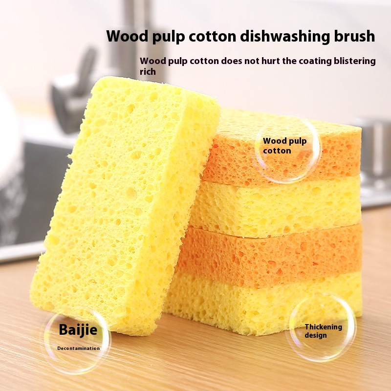 Natural Wood Pulp Cotton Sponge Thickened Kitchen Cleaning Dishwashing Sponge Absorbent Wood Pulp Sponge Rag Scouring Pad