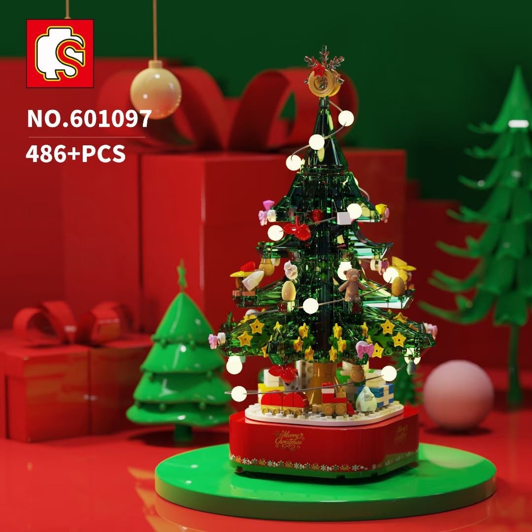 Lego Christmas Tree Building Blocks Rotating Lights And Music Creative Ornaments Children's Educational Assembly Christmas Gifts