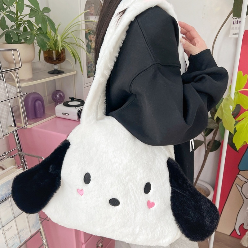 Cute Cartoon Big Ear Dog Shoulder Bag Multi-purpose Backpack Plush Puppy Large Capacity Crossbody Bag Student Handbag