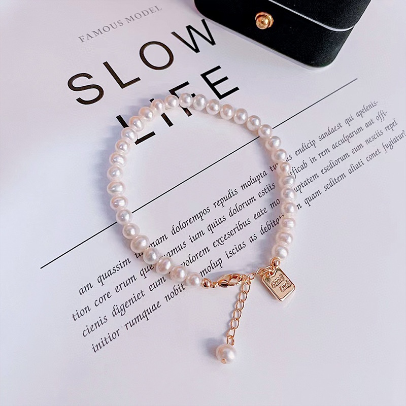 Light Luxury Natural Freshwater Pearl Bracelet Gentle Style Small Simple Adjustable Bracelet Hand Jewelry Female Girlfriends