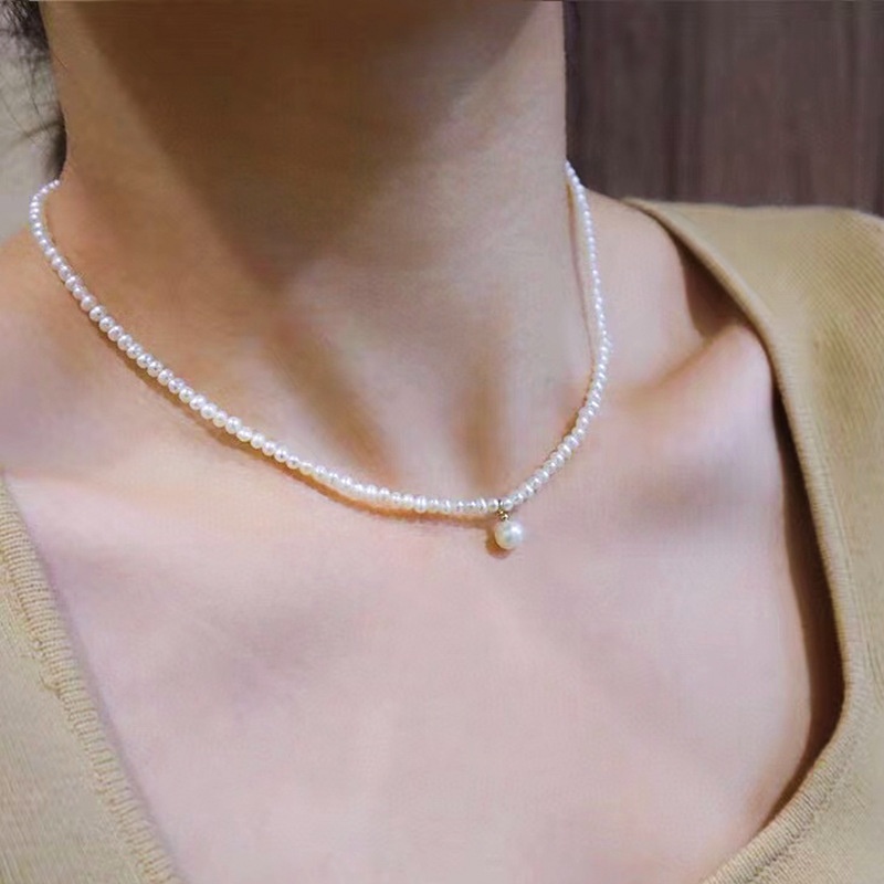 Hepburn Style Natural Freshwater Pearl Necklace Female Niche Design14k Gold-filled All-match High-end Clavicle Chain