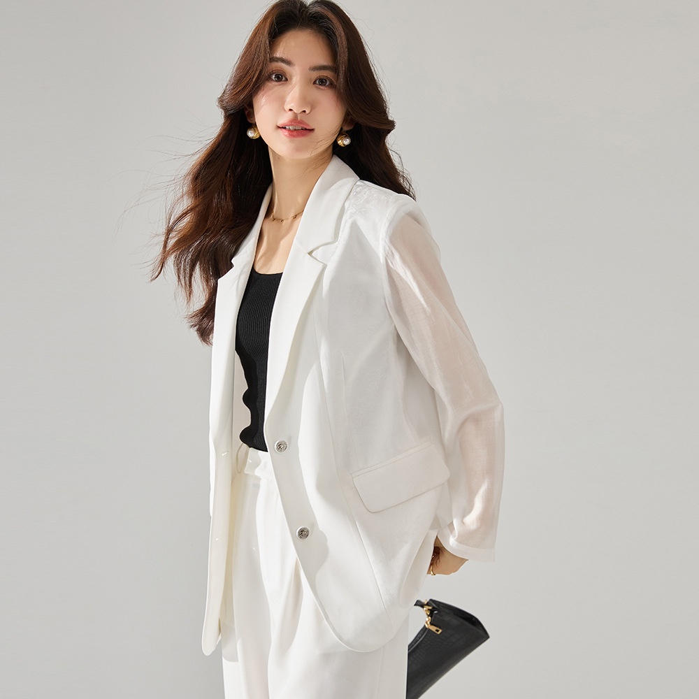 24 Selected Lightweight Breathable Tencel Satin Chinese Jacquard Splicing Loose Casual Suit Jacket22297