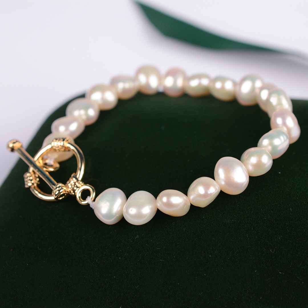 Korean Simple Creative Natural Freshwater Pearl Bracelet Retro14k Gold-plated Net Celebrity OTBuckle Bracelet