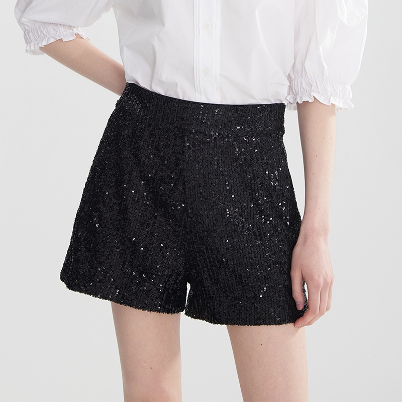Women's French Sequined High Waist Short Slightly Elastic Hot Pants Thin Temperament Commuting All-match Summer Pants