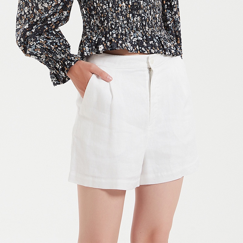 Women's High Waist Short Linen Thin Breathable Temperament Commuting Versatile Summer Shorts Loose Casual White